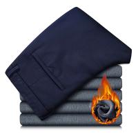 Pantalones informales de invierno para hombre, pantalones cálidos de felpa de estilo clásico para negocios, pantalones de piel gruesa Regular, pantalones formales rectos elásticos de lana para hombre - details 9