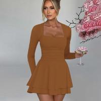 Vestido corto elegante de manga larga con volantes para mujer, cuello cuadrado, ropa de fiesta, nuevo, oferta - details 9