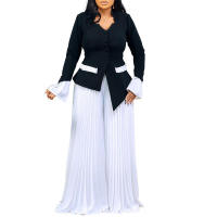 Conjunto de dos piezas de pantalón de pierna ancha plisado y top de manga acampanada de nueva moda de primavera para mujer D553 - details 39