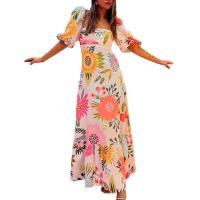 Vestido Maxi de Verano para Mujer Manga Corta, Cuello Cuadrado, Estilo Ple Pleito, Impresión Acolchado, Delgado, Perfecto para Fiestas y Vacaciones - details 13