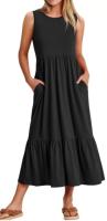 Vestido de verano informal sin mangas con cuello redondo para mujer, vestido largo de playa con gradas, trajes de vacaciones - details 4