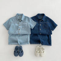 Trajes de mezclilla para niños y niñas, Top de manga corta azul y pantalones cortos, ropa de moda de verano - details 1