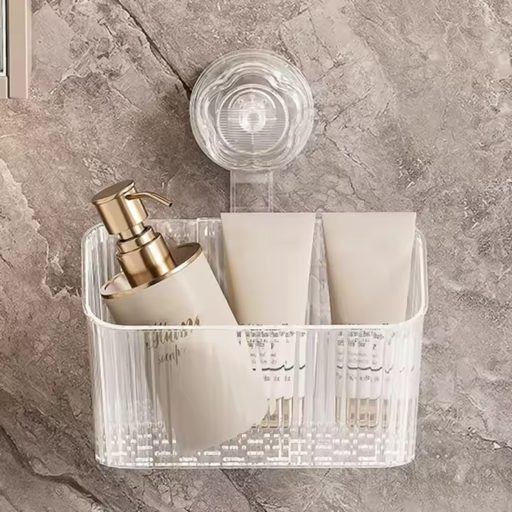 Estante de almacenamiento transparente con ventosa, caja de almacenamiento de cosméticos de gran capacidad sin taladro, organizador de maquillaje de gran capacidad extraíble - 1