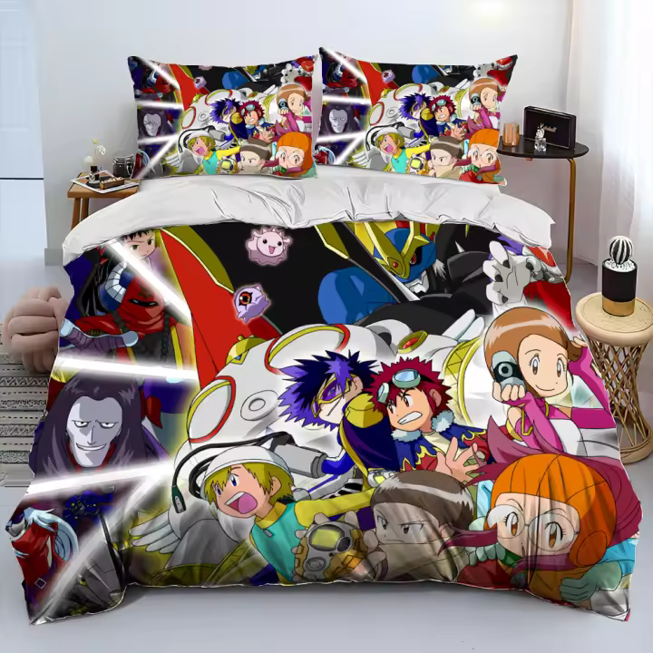 Juego de Ropa de Cama de Monstruos Digimon Aventura Funda de Edredón Cubierta de Almohada para Cama de Rey y Reina Diseño de Dibujos Animados - 1