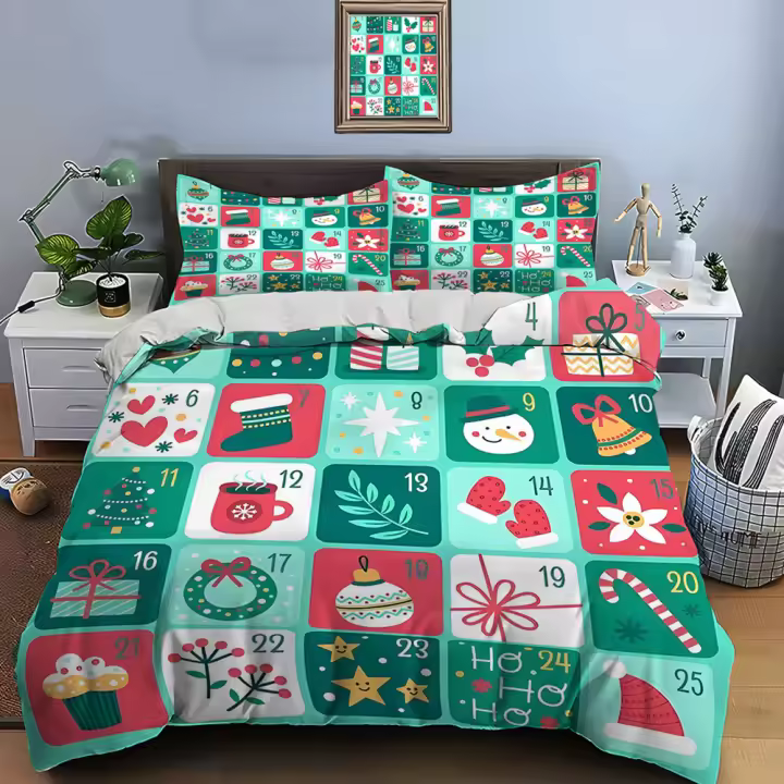 Juego de Ropa de Cama de Navidad de Lujo 3PCS Funda de Edredón, Fundas de Almohada, Material de Poliéster Regalos de Navidad para Adultos y Niños - 1