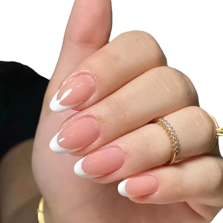 Uñas postizas ovaladas Cortas con punta Francesa blanca y pegamento para manicura acrílica brillantemente para Mujer. - 1