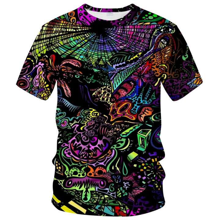 Camiseta de manga corta con estampado 3D para hombre, camisa informal con patrón geométrico de Color abstracto - 1