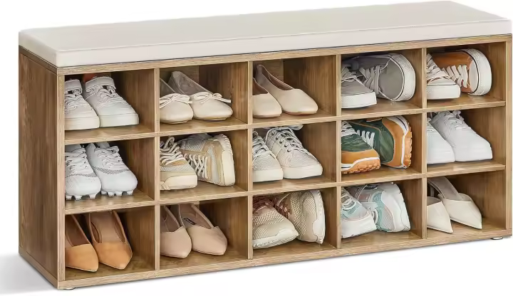Banco Zapatero Mueble con 9 Compartimentos y Asiento Acolchado 30,3 x 78,5 x 48 cm - 1