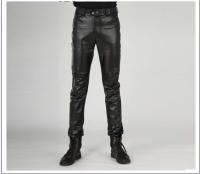 Pantalones de cuero de otoño e invierno para hombres jóvenes, nuevo estilo, cremallera, corte ajustado, diseño adelgazante de gran tamaño, motociclismo - details 1