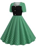 Women summer casual polka dot print short sleeve a line party vintage elegant midi dress - details 19