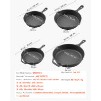 SucceBuy Juego de sartenes de hierro fundido, colección de 4 piezas (155, 205, 260, 305 mm), sartenes pre-sazonadas con mangos de silicona resistentes al calor, utensilios de cocina versátiles para hornos, estufas de gas, eléctricas e inducción, negro - details 9