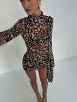 JULISSA MO-vestido Bandage de leopardo con cuello alto para mujer, vestido de manga larga y cintura alta, ropa ajustada elegante para fiesta y discoteca - details 9