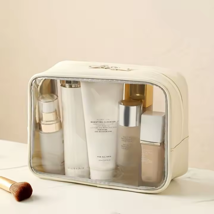 Bolsa De Cosméticos Transparente De Cuero Sintético, Bolsa De Almacenamiento De Cosméticos Portátil De Gran Capacidad - 1