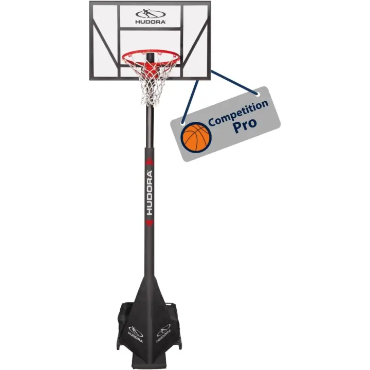 Soporte de Baloncesto Competition Pro - Aro de baloncesto ajustable en altura con soporte y ruedas para niños / adolescentes y adultos - Canasta de baloncesto al aire libre - 1