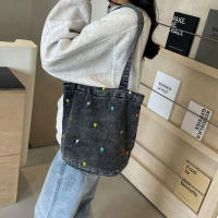 Bolso de cubo de mezclilla bordado, bolso de mano de gran capacidad, bolso de hombro que combina con todo, bolso de compras portátil para mujer, nuevo - details 1