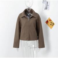 Chaqueta de Lana con Cremallera Marrón Elegante Abrigo de Otoño Vintage para Mujeres - details 0