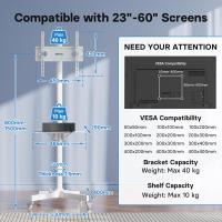 Soporte TV Ruedas para Pantallas de 23 a 60 Pulgadas, Soporte TV Suelo Ajustable en Altura con Estante, Soporte TV Movil Compatible con VESA 50x50mm a 400x400mm, Capacidad 40kg, Negro - details 14