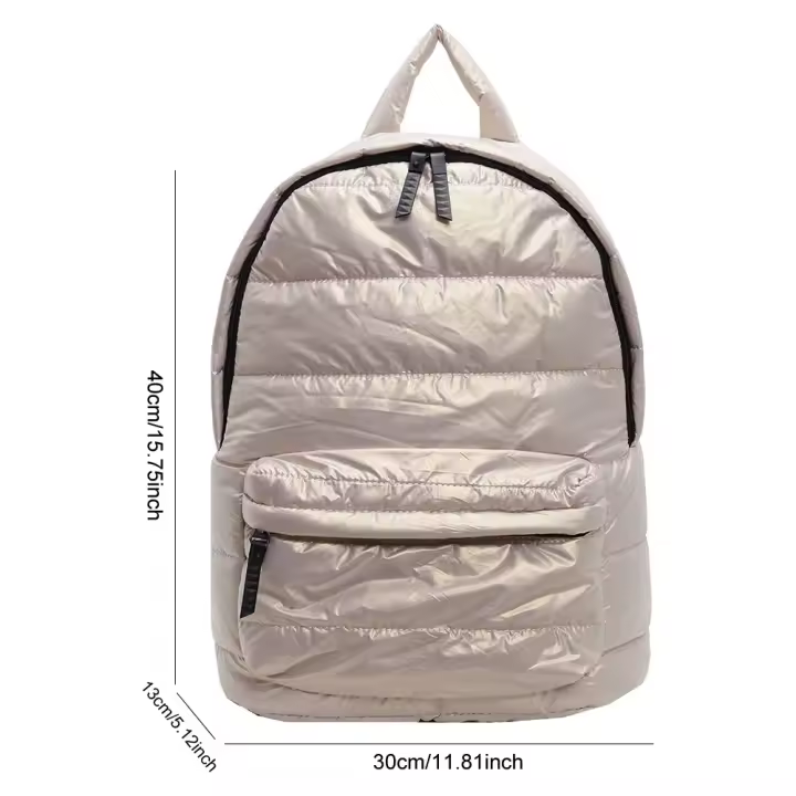 Mochila de plumón liso, mochila acolchada de gran capacidad, mochila escolar para estudiantes adolescentes, mochila multibolsillo, mochila versátil de algodón acolchada - 1