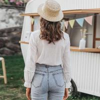 Blusa de Moda para Mujer Primavera Otoño Cuello de Pico con Volantes Top de Hueco de Manga Larga - details 4