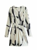 Vestido Corto Casual para Mujer TRAFZA Mini Vestido con Cuello en V, Estampado de Graffiti, Diseño Plejado, Vintage, Elegante, con Cremallera Trasera - details 2