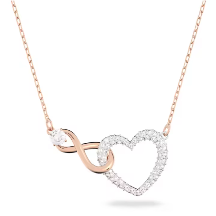 Swarosk Chapado en oro rosa Pave CZ Piedra Colgante de corazón Plata Cristal transparente Infinito Amor Charm Collar Joyería Regalo de San Valentín para mujeres - 1