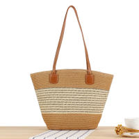 2025 nueva bolsa de mano de gran capacidad a rayas bolsa tejida a mano con textura Premium bolsa de hombro versátil para vacaciones - details 14