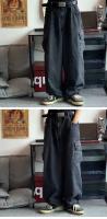 2025 Jeans de gran tamaño para hombres Cargo negro pantalones anchos Streetwear Hip Hop Harajuku moda masculina pantalones vaqueros rectos - details 2