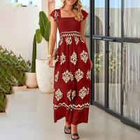 Mono bohemio para mujer, mangas estampadas, cintura alta, mono de pierna ancha, con bolsillos, 2025 - details 4