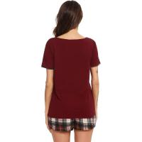 Pijamas de Mujer, Conjunto de Pijama de Verano, Ropa de Dormir de Algodón, Manga Corta, Ropa de Dormir con Cuello en V con Cordón y Bolsillo Lateral1121297": - details 1