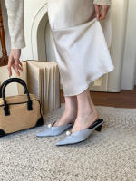 Baotou media zapatillas de las mujeres desgaste nueva perla puntiaguda hermosa boca en V tacón grueso moda perezoso - details 21