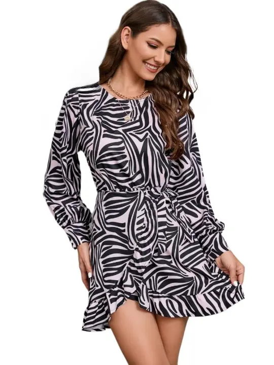 Vestido corto de manga larga para mujer, prenda elegante y bonita con cuello redondo, Estilo Vintage, a la moda, 2025 - 1