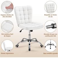 Oficina sin Reposabrazo Oficina Tapizada Cuero PU con Ruedas Base Ergonómica Metal Blanca - details 5