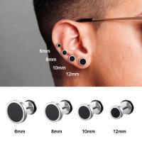 Pendientes redondos de estilo coreano para hombre, aretes negros de estilo Hip Hop, Color sólido, acero inoxidable, goteo de aceite, moda - details 1