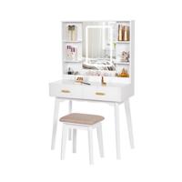 Tocador de Maquillaje con Luz, Brillo Ajustable, Mesa Cosmética con Espejo Deslizante, Tocador Pequeño con Taburete 2 Cajones Blanco EFST15M - details 7