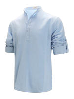 Camisas Polo de Algodón Lino para Hombres Cuello Henley Ligero Colores Sólidos - details 6