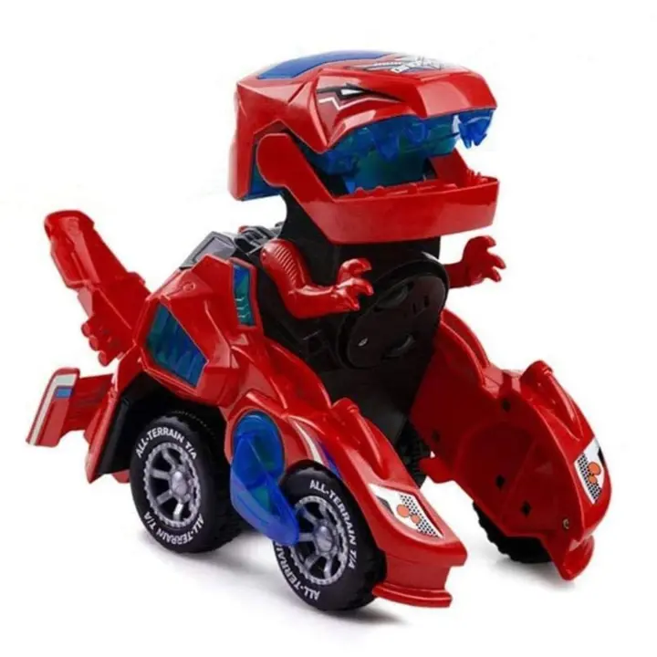 Coche de Dinosaurio Eléctrico Automático Transformable Juguete Educativo con Luces Parpadeantes y Sonido para Niños de 3-7 Años - 1