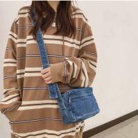 Bolso de lona vaquero Y2K portátil, bolso Vintage de gran capacidad estilo callejero, bolso de compras, bolso cruzado sólido de Color sólido para estudiantes - details 15