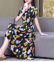Nueva moda Casual 2024 vestidos elegantes de verano para mujeres cuello redondo estampado Vintage Vestido de manga corta ropa suelta de mujer - details 8
