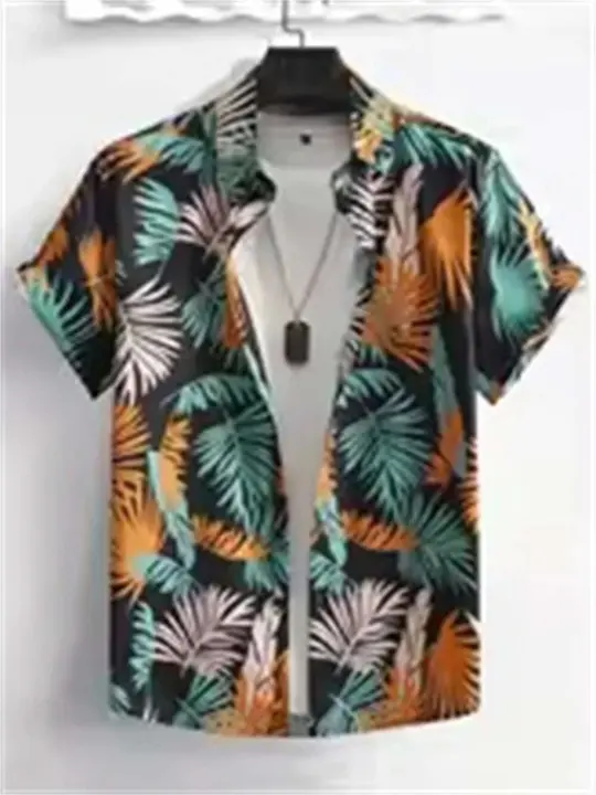 Camisa hawaiana, estampado vaquero para hombre y mujer, camisa de manga corta con solapas y botones en la playa, top casual de moda - 1