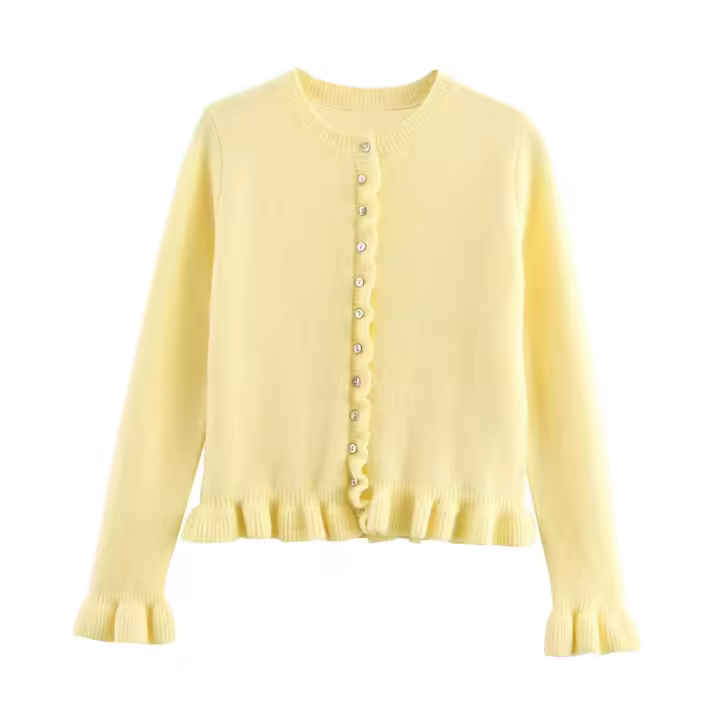TRAFZA-suéter informal elegante y cálido con una hilera de botones para mujer, cárdigan de manga larga de punto decorativo apilado a la moda de primavera - 1