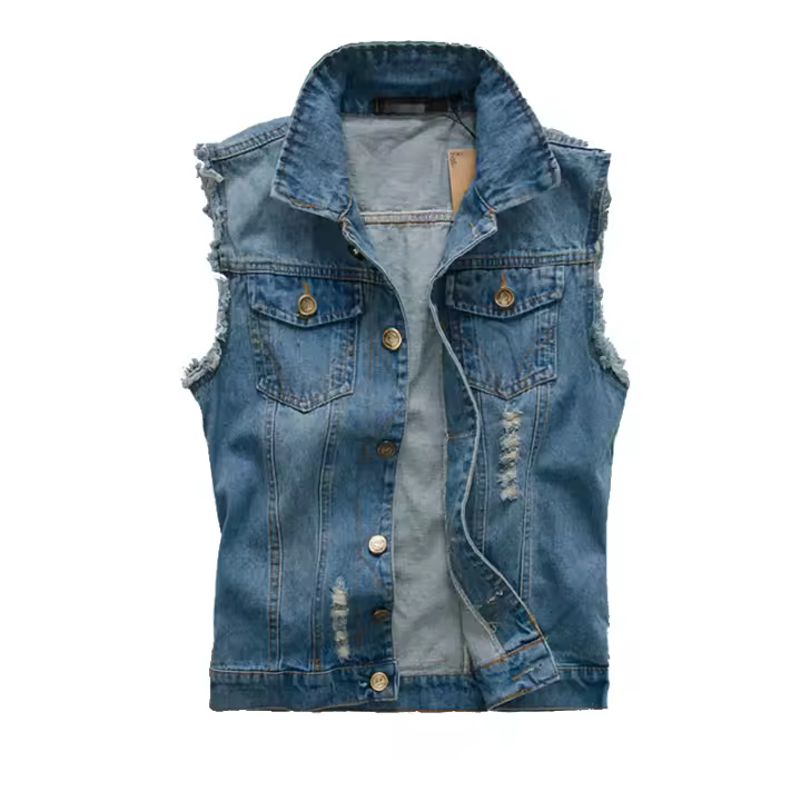 Chaquetas sin mangas de mezclilla de algodón rasgadas para hombre, parabrisas retro, ropa de otoño e invierno - 1
