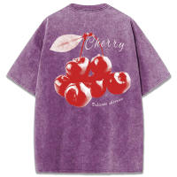 Camiseta de Mujer de Algodón con Estampado de Cerezas Cuello Redondo, Manga Corta, Moda Callejera Fresca y Delicada - details 63