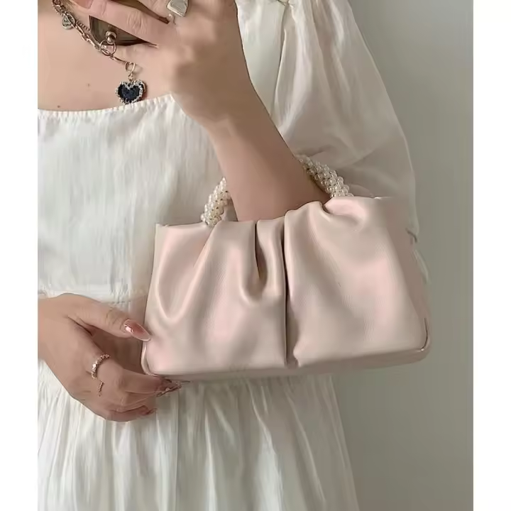Bolso de Perlas Elegante Bolso de Tote de Cuero Suave con Clutch de Estrás - 1