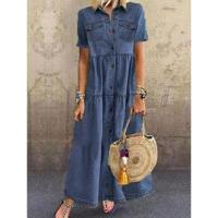 Vestidos de mezclilla a la moda para mujer, vestido informal de manga corta para mujer - details 0