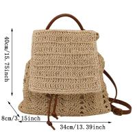 Mochila de paja para mujer, bolso de hombro hueco bohemio, bolsos de viaje tejidos de ganchillo para mujer, paquete de playa de punto - details 0