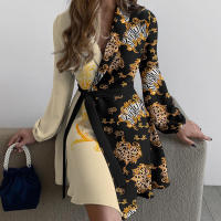 Vestido de manga larga con temperamento para mujer, nuevo estilo 2025, con cuello de viajero y corbata, color bloqueado de una pieza - details 4