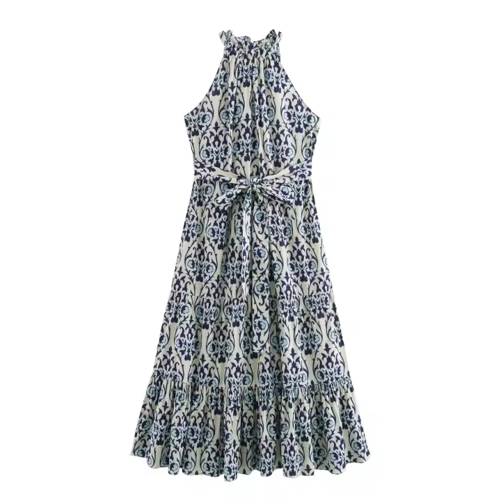 Ropa de mujer europea y americana, vestido delgado con cuello francés estampado 5598045 044 - 1