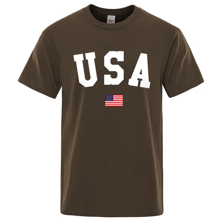 A con letras de la bandera americana impresas en él. Camisa holgada de manga corta para hombre, ropa de algodón de gran tamaño, cómoda, 542 - 1