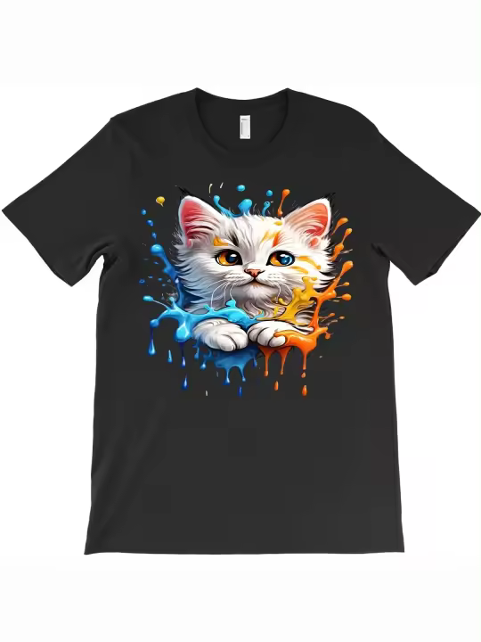 Camiseta divertida y bonita con diseño de gato, regalo para papá, manga corta con cuello redondo suave y cómoda, 230g - 1
