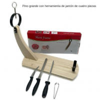 Pino español Simple jamón una pierna de cordero asiento tamaño dos rebanadas estante exposición cuchillo titular - details 6